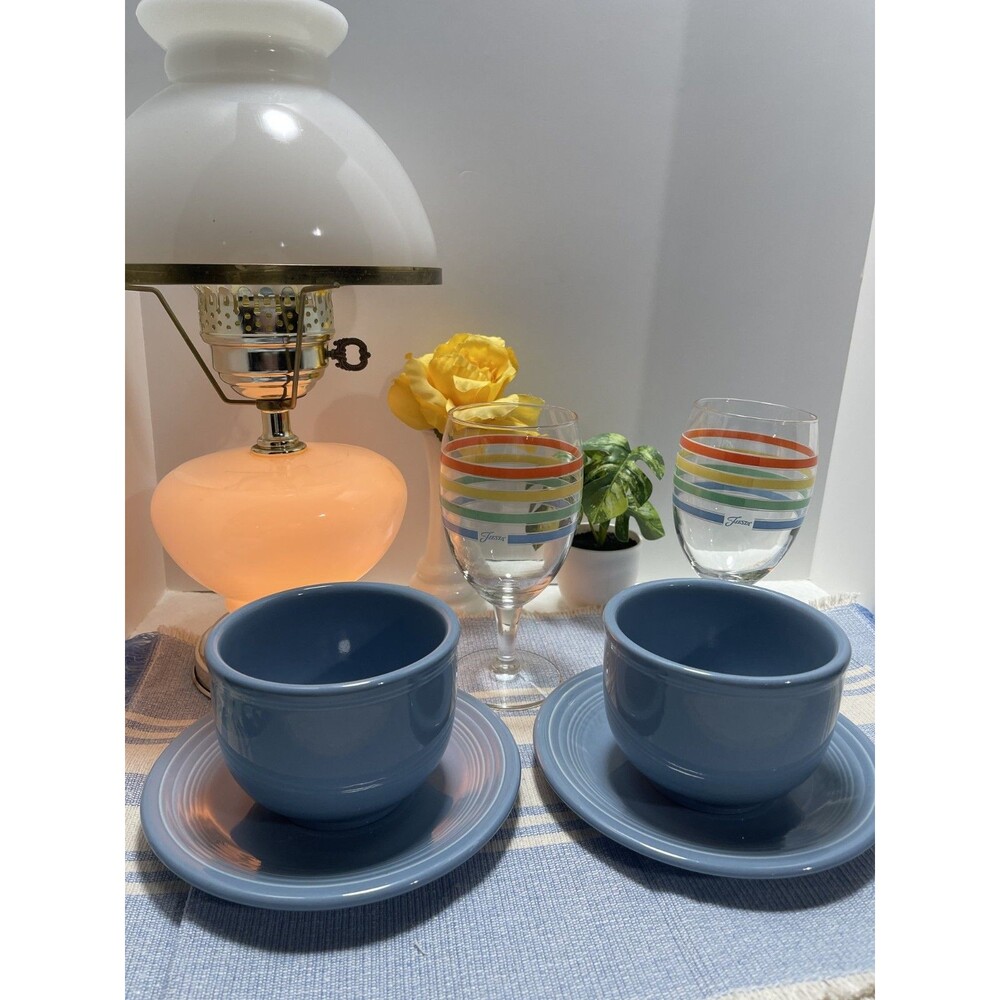 Set of 4 Fiesta Multicolor Striped Footed Goblets/Wine Glasses, No Chips-EXCL - Picture 2 of 8